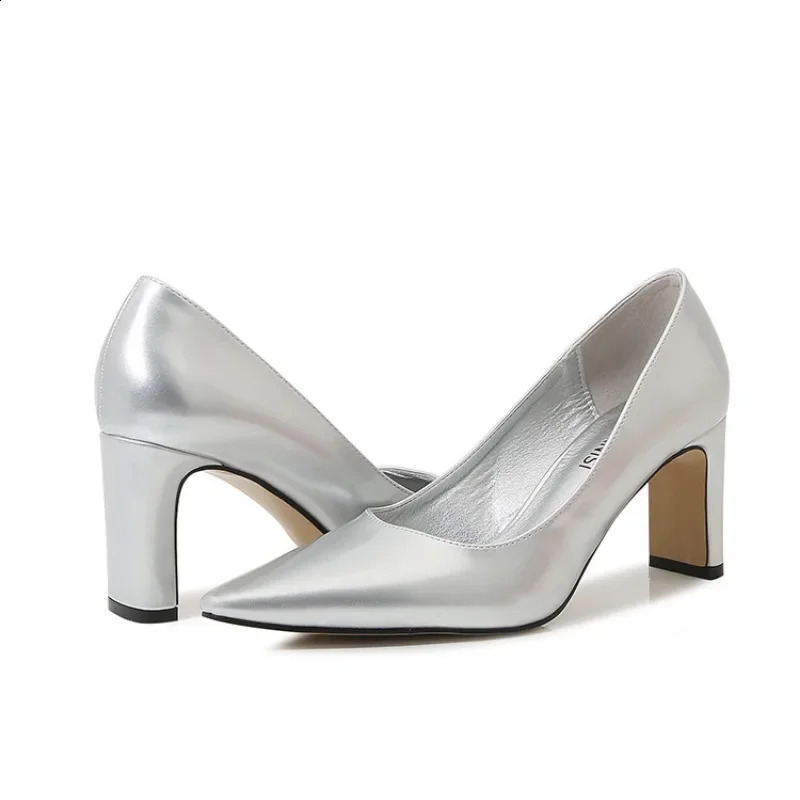 Women Pumps Patent Leather 7.5CM High Heels Pointed Toe Slip-On Classics Fashion Spring Autumn Elegant Woman Heeled Shoes 241228