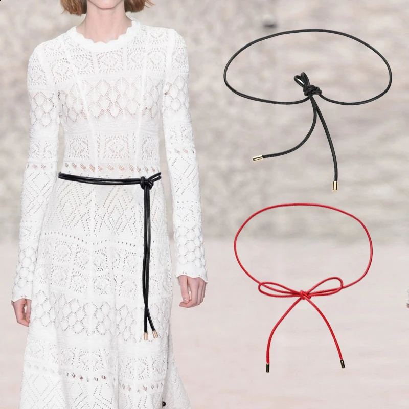 Sheepskin Knot Waist Rope Fashion Leather Round Rope Thin Belt Womens Small Belt Waist Closing Decorative Waist Chain for Dress 241227