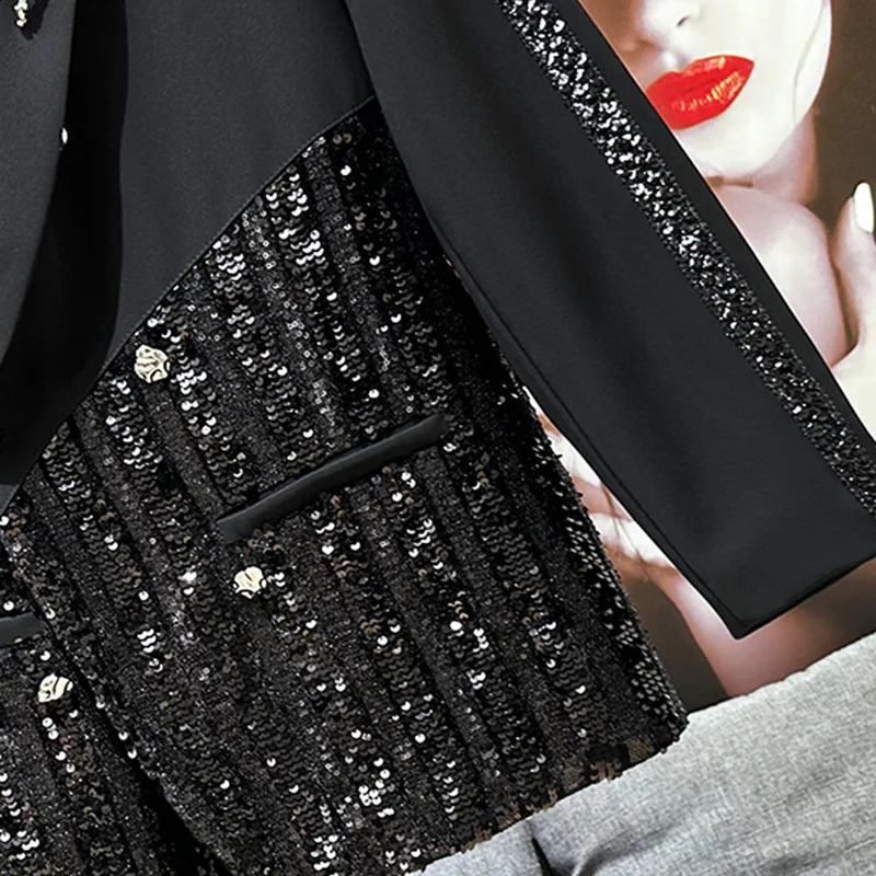 PFHQ Fashion Metal Ring Decorative Glitter Splicing Set Jacket Korean Splicing Long Sleeve Mens Top 21Z6071 241227