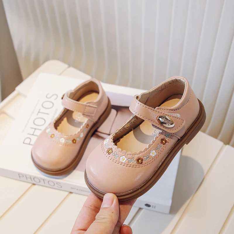 Toddler Girls Mary Janes Flower Embroider Shallow Sweet Children Leather Shoes Three Colors Hook-loop Comfy Kids Shoe 21-30 W241228