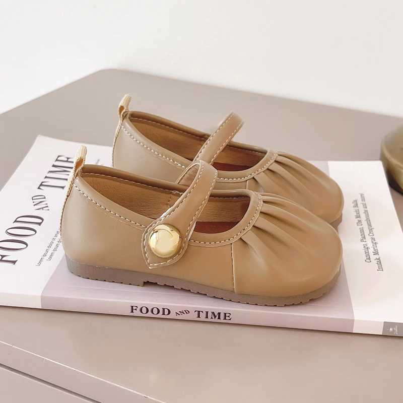 Unishuni Girls Elegant Shoes Princess Mary Jane Ballet Apartment Wrinkle Design Childrens Soft soled Casual Shoes Childrens PU Leather Shoes W241228