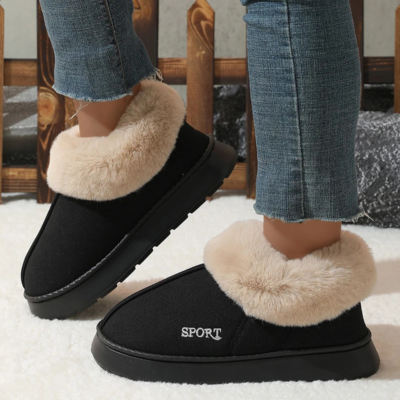 Pink Faux Fur Winter Boots Women Suede Short Plush Snow Woman Non Slip Thick Bottom Cotton Padded Shoes 45 241223