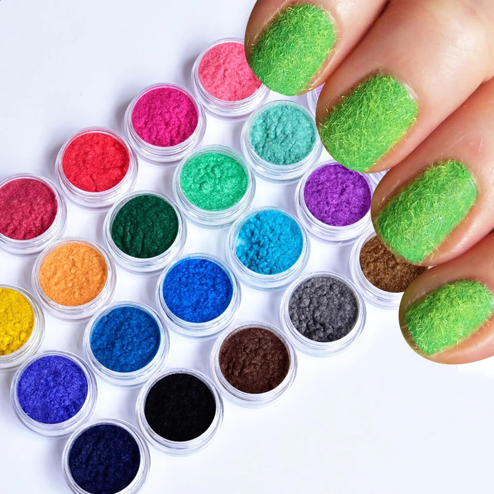24 jars Flocking Nails Multi Colors Velvet Powder Dust Cashmere Nail Art Pigment Fuzzy 3D Chrome Soft Powders dhd5w 241223