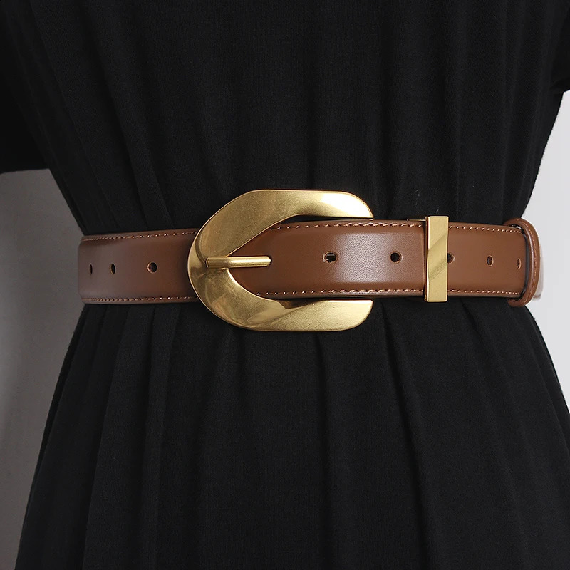 Womens Runway Fashion Genuine Leather Cummerbunds Female Dress Corsets Waistband Belts Decoration Narrow Belt TB2059 241227