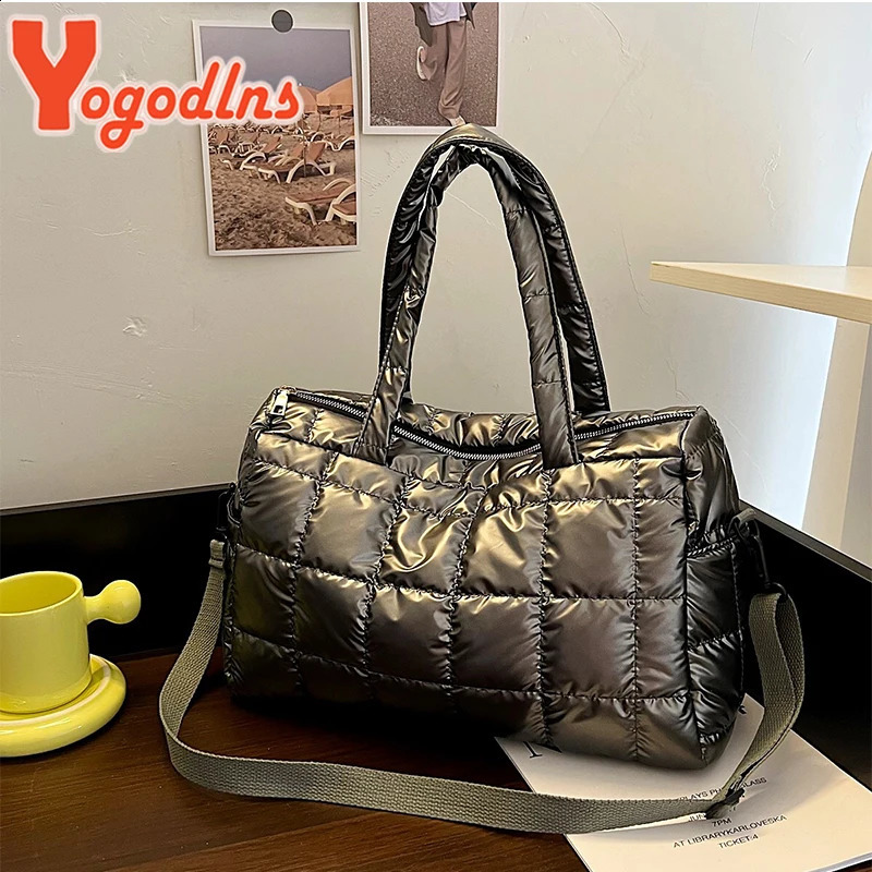 Yogodlns y Space Padded Cotton Handbag Big Capacity Shoulder Bag Waterproof Nylon Travel Down Crossbody Purse Bolsa 241227