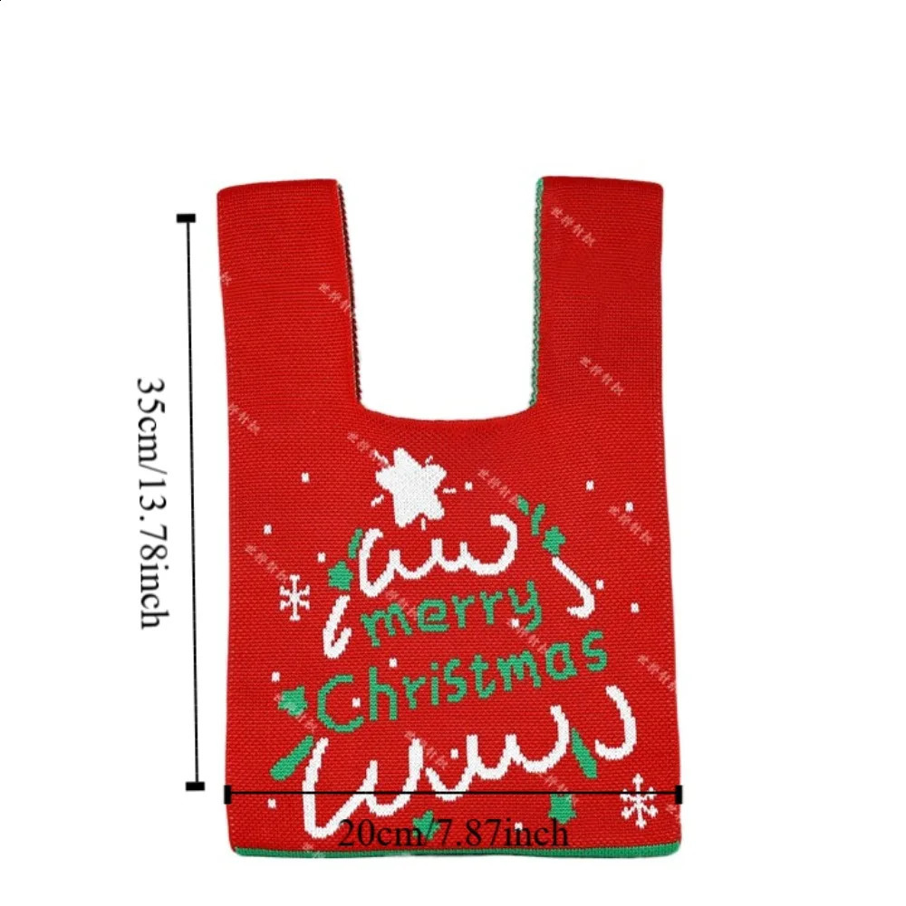 Casual Christmas Gift Christmas Knitted Handbag Santa Claus Xmas Tree Knot Wrist Bag Purse Weave Tote Bag Year 241227