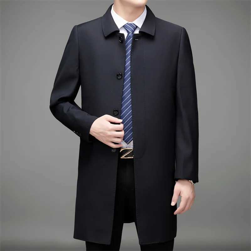 2023 spring Long style coat Men Business male Trench Coat Mens Casual Windbreakers Male Good Quality Jackets men size M-4XL W241228