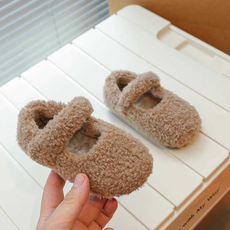 Toddler Kids Round Toe Soft Lambswool Ballet Flats Baby Girls Winter Warm Teddy Fur Mary Janes Child Brand Design Fluffy Shoes W241228