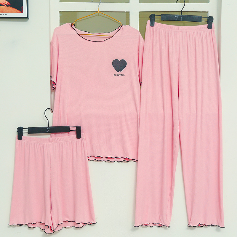 B604-Spring and summer women's home clothes set thin modal short-sleeved trousers shorts three-piece pajamas pajamas