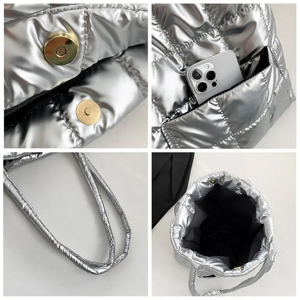 Women Large Capacity Shoulder Bag Quilted Handbags Casual Down Cotton Padded Tote Bags Girls Shopping Bags Underarm Bags 241227