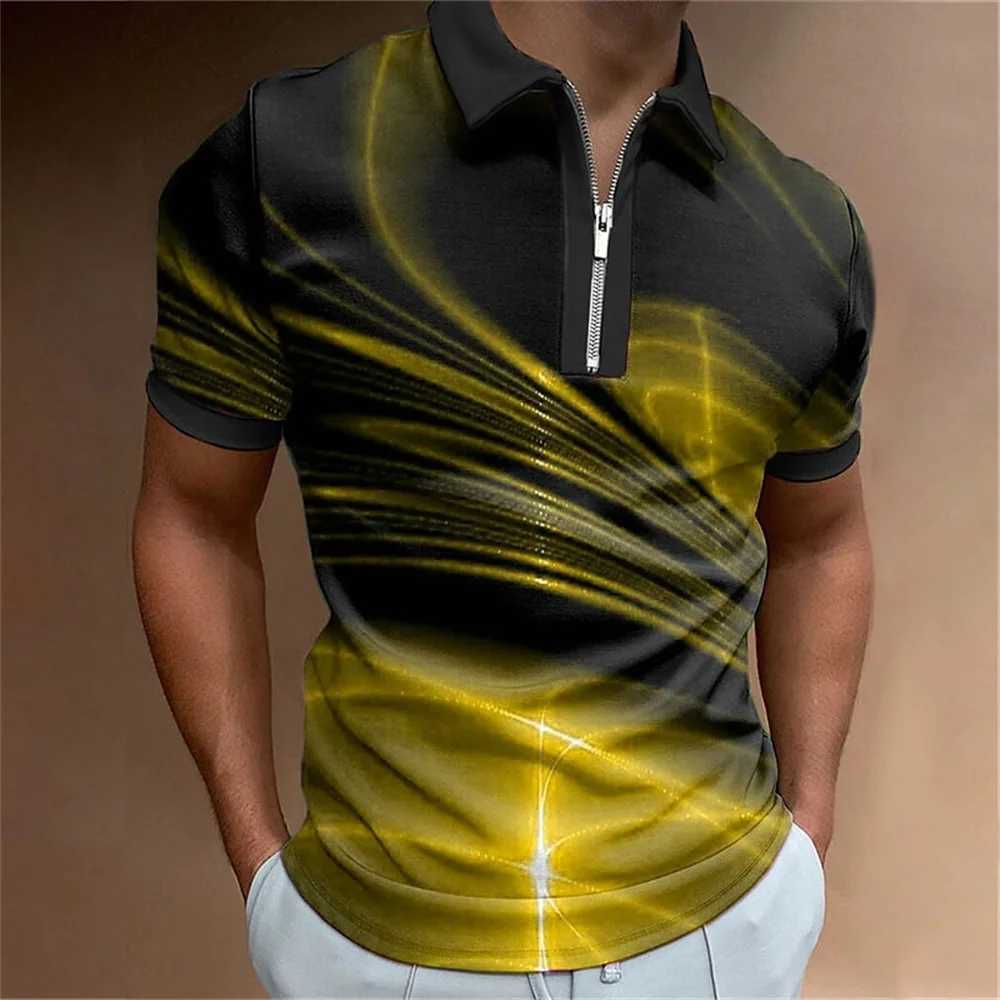 Mens shirt T-shirt Color Stripe Printed Zipper Summer Casual Mens Top Mens Simple Fashion shirt Shirt X241228