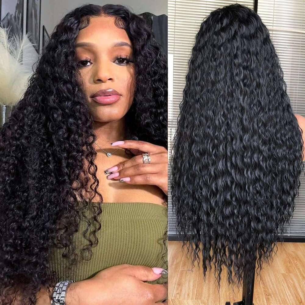 Wig 13 4 * 1T Type Front Lace Synthetic Headset Black Medium Split Long Twisted Braid Small Curled Hair Kq2 Kq2