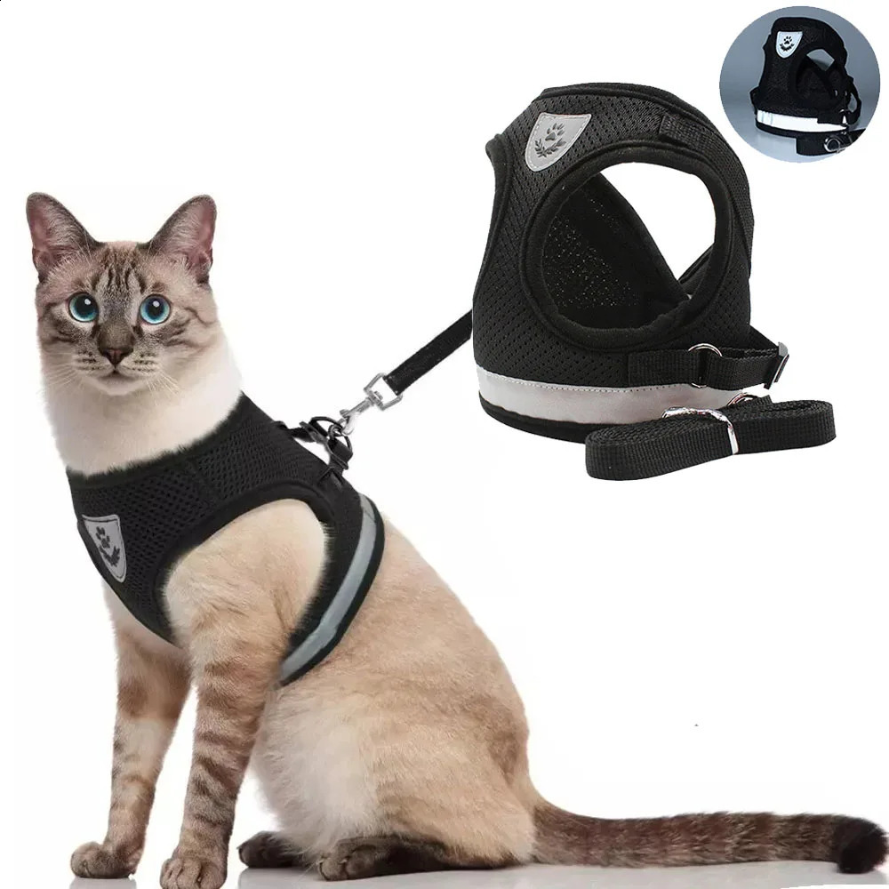 Adjustable Breathable Pet Dog Cat Harness and Leash Escape Proof Cat Vest Harness Puppy Dog Kitten Leads Reflective Cat Collar 241227