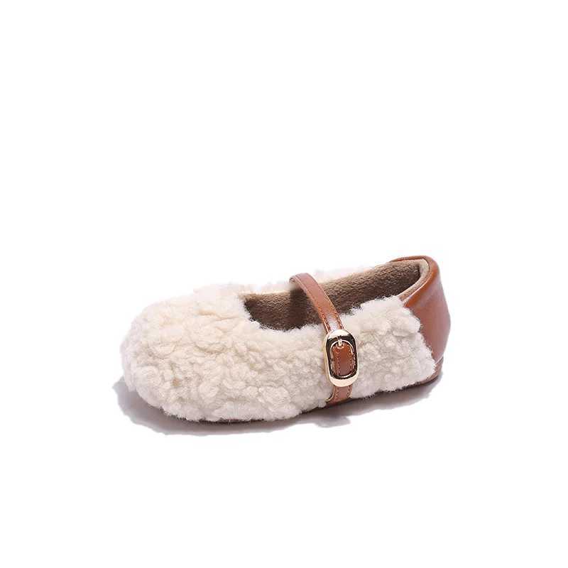 Super comfortable fur Mary Janes childrens shoes with new designer metal buckle childrens cotton pad winter shoes for children H08067 W241228