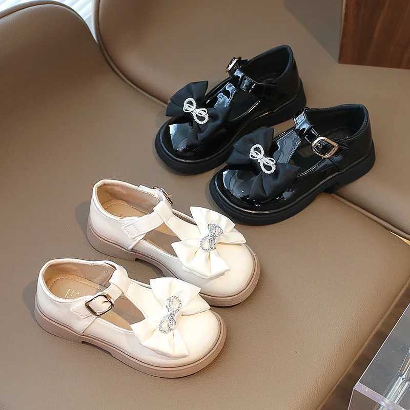 Children Leather Shoes for School Par Black White Girls Dress Shoes Kids Leather Flats T-strap Bow Simple Classic Buckle New W241228