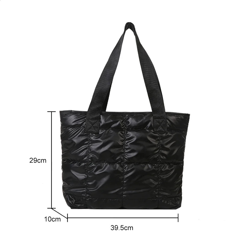 Winter Space Cotton Shoulder Bag Quilted Padded Womens Underarm Bag Large Capacity Solid Handbag Ladies Feather Armpit Bag 241227
