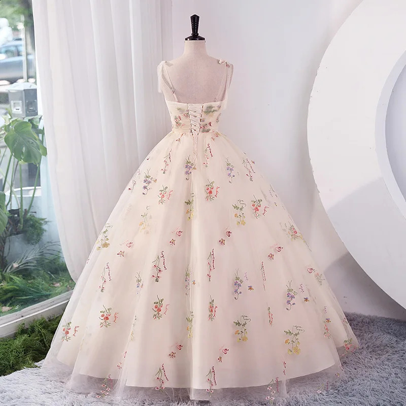 Floral Embroidery Long Prom Evening Wedding Shooting Dresses Women Summer Party Formal Occasions Reception Dress 241223