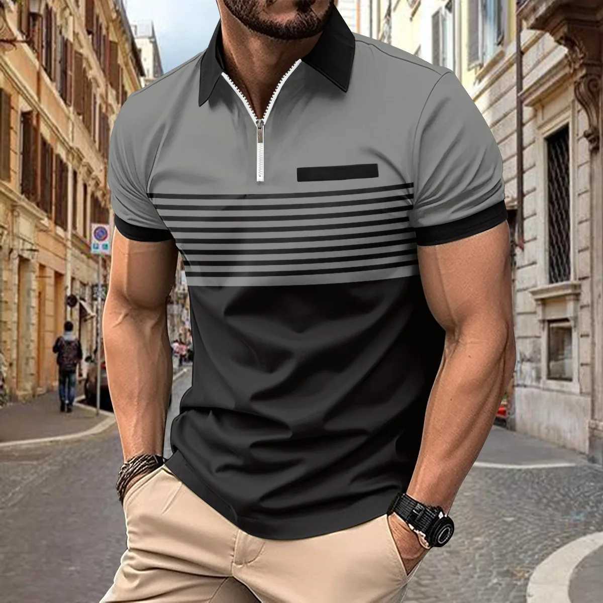 Spring/Summer New style mens fashion striped lapel shirt shirt popular street quality casual summer short sleeve comfort top X2412281