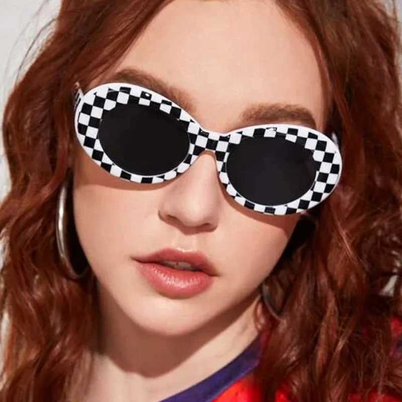 Retro Oval Sunglasses Men Women Purple Red Lens UV400 Protection Lattice Eyewear Fashion Design Gafas De Sol Goggle Eye GlassesXJ241228