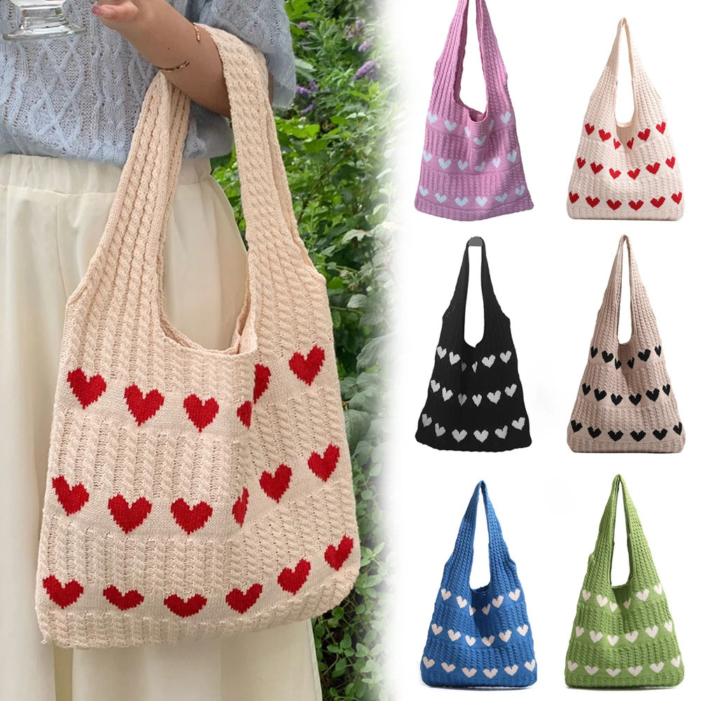 Casual Knitted Handbags Female Large Capacity Womens Shoulder Bag Autumn Winter Purses Shopping Packet 241225