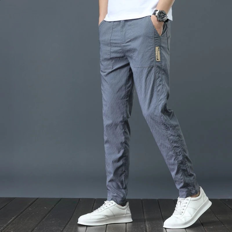 Harem Male Trouser Summer Cooling Ice Silk Thin Mens Casual Pants Ultra Thin Fit Y2k Plus Size Aesthetic Low Price Fashion Long 241227