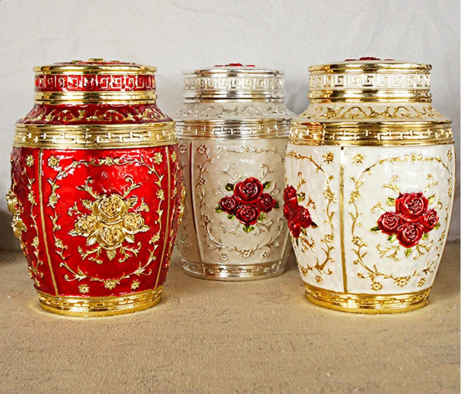 Rose Flower Pet Memorial Keepsake Urns Metal Pets Urns Puppy Funeral Box Memorials Funerary Human Ashes Urns Casket 241225