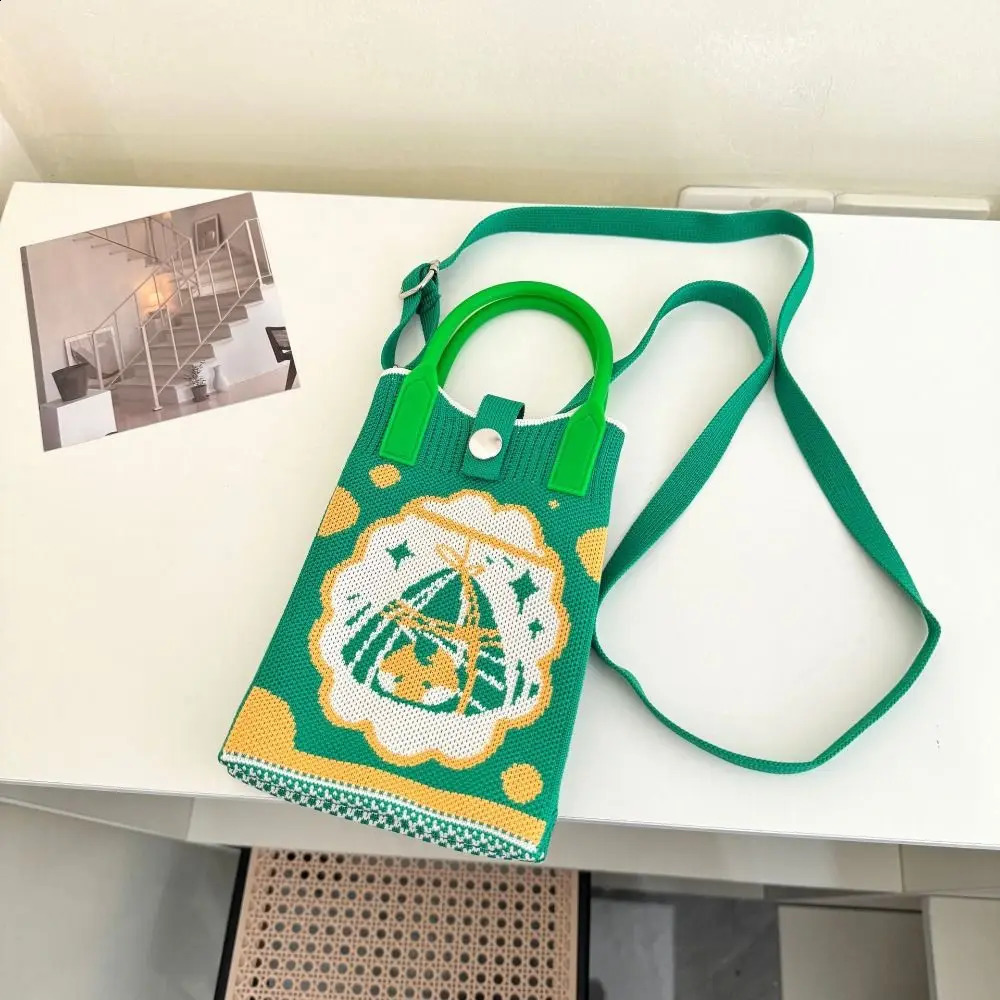 Mini Shoulder Bag Cute Cartoon Mobile Phone Student Messenger Knitted Handbag Key Holder Lipsticks Pouch 241225