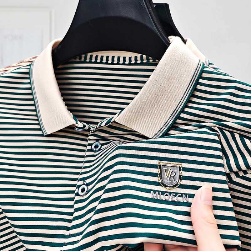 Business casual breathable street style mens striped shirt shirt wearing long sleeved tie T-shirt every day. M-4XL X241228