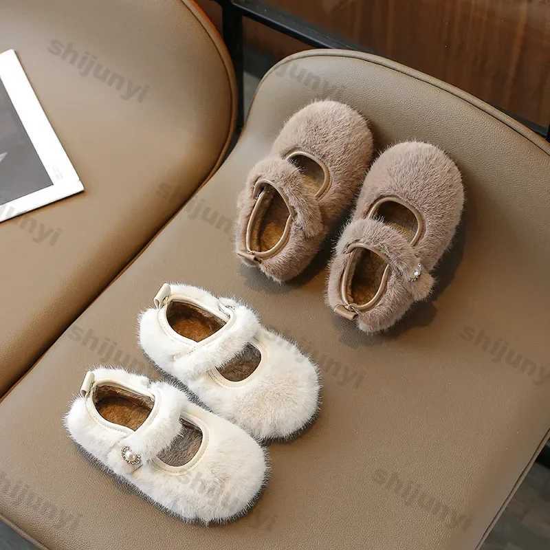 Childrens Winter Cotton Mat Warm Cotton Fur Fluffy Childrens Apartment Girls Slippers Princess Sweet Anti slip Shoes W241228