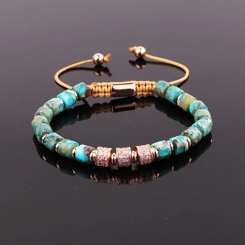 Fashion Jewelry Natural Stone Blue Imperial Jasper CZ Pave Charm Macrame Bracelet Women Men 241227