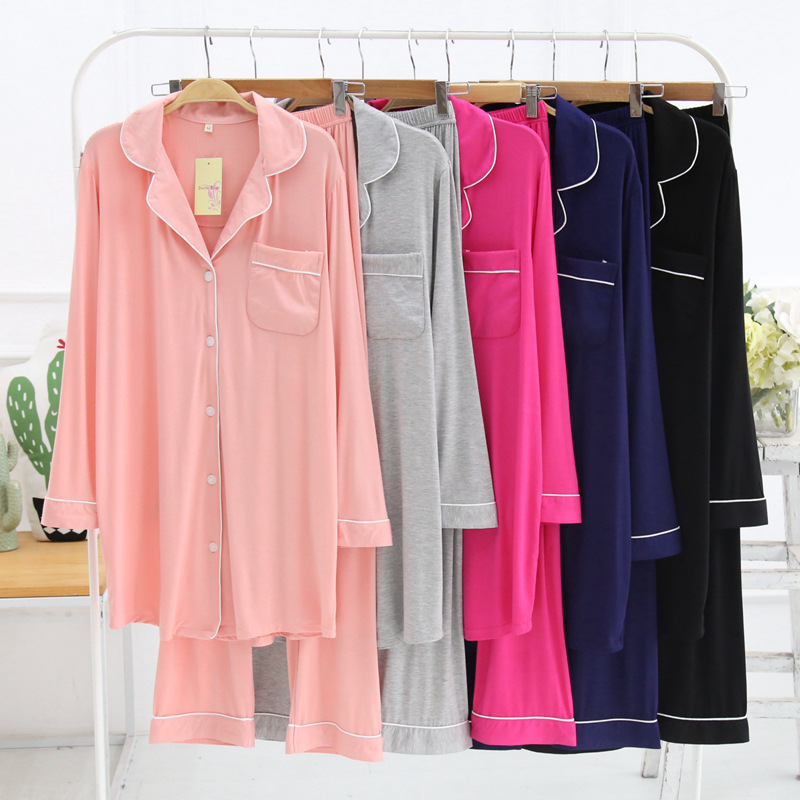 Z29-New sexy V-neck long-sleeved suit summer modal cardigan pajamas women plus size loose home clothes