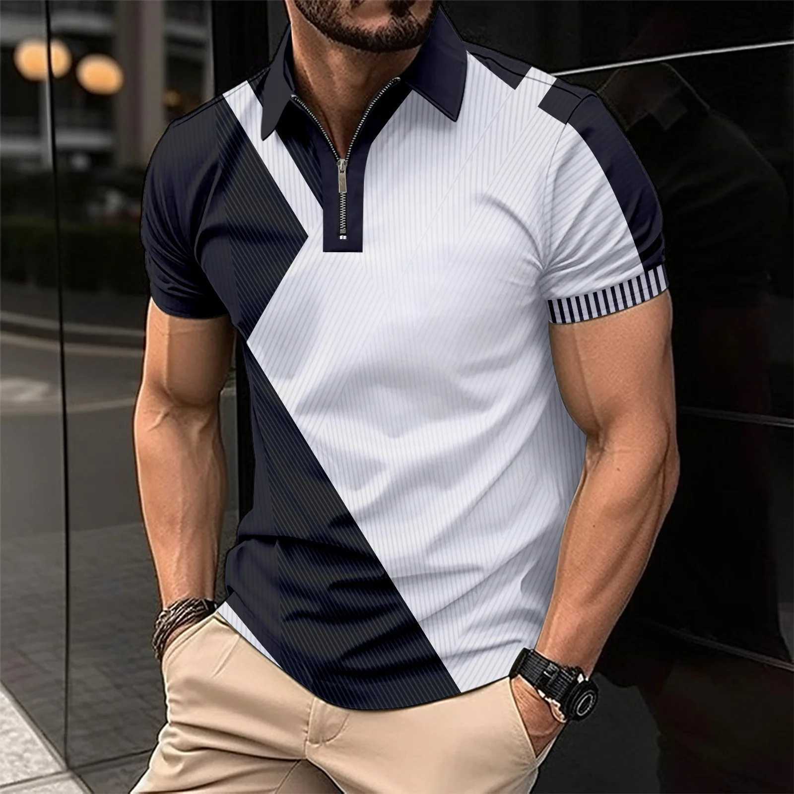 High luxury Mens Casual Short Sleeved Stripe shirt Shirt Zipper Business shirt Shirt Top Men Breathable Tops Men Clothing X241228