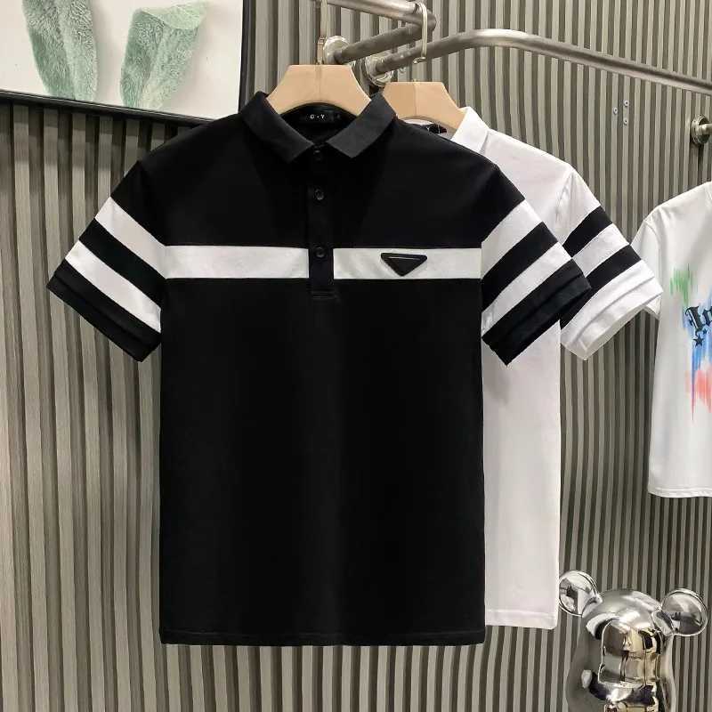 Summer mens striped color fashionable mens short sleeved shirt T-shirt mens printed shirt T-shirt mens casual collar T-shirt X241228
