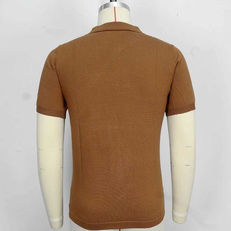 Mens Luxury Knitted shirt Shirt Short Sleeve Button Down Stripe Contrast Color Summer Tops Business T Shirt for Men MY1063 X241228