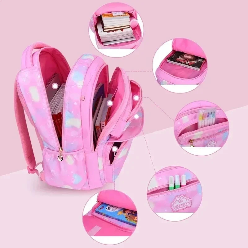 Children Girl Backpack School Bag Pink For Kid Child Teenage Schoolbag Primary Kawaii Cute Waterproof 241227