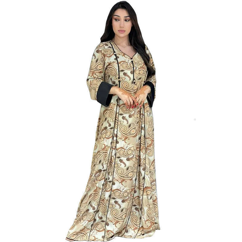 Muslim Arab Dubai Women's Fashion Printed Robe Middle Eastern Dress