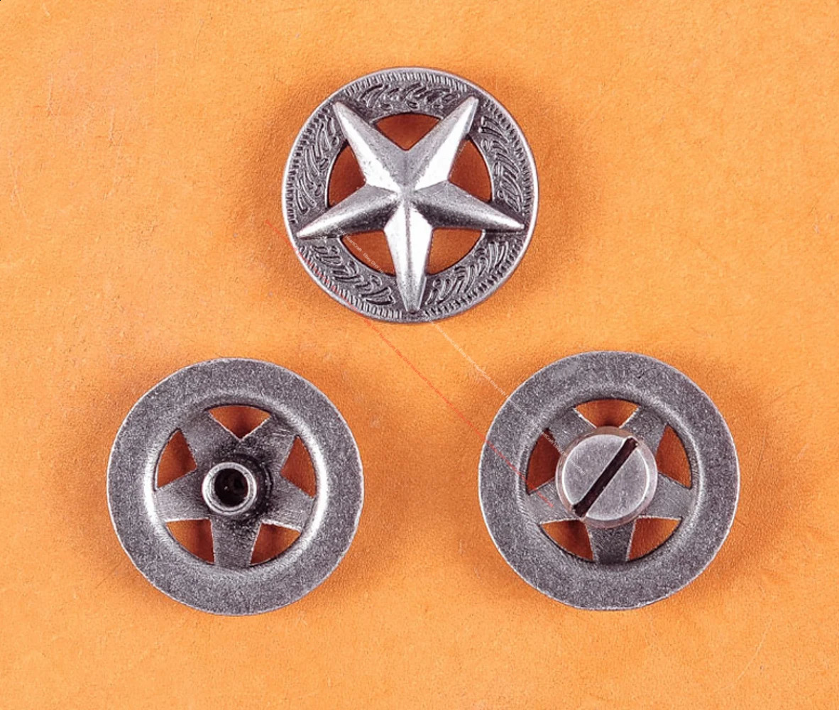 lot 10PCS WESTERN AMERICA TEXAS RAISED STAR ANTIQUE SILVER LEATHERCRAFT CONCHOS for LEATHER 241227