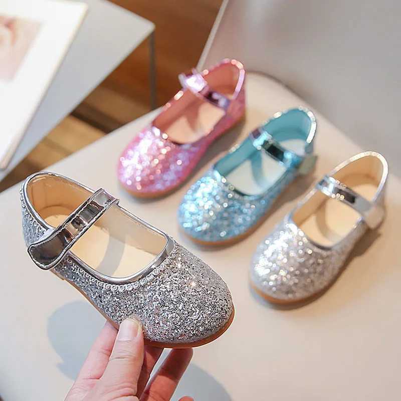 Girls leather shoes shiny Mary Jane shoes sequined cloth princess shoes silver wedding shoes childrens ballet apartment dance 271A W241228