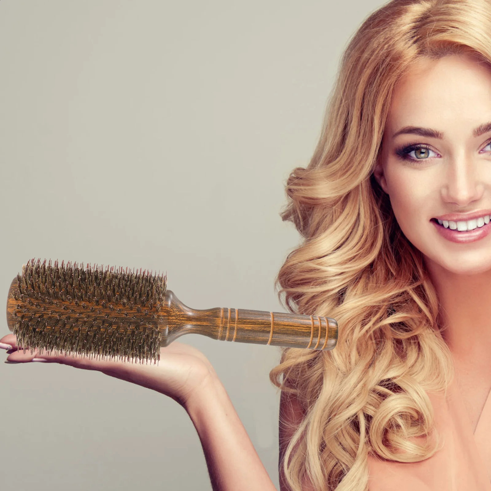 Pig Bristle Curling Comb Curly Hair Styling Brush Blow-dry Hairbrushes for Women Drying Oversized Wood 250103