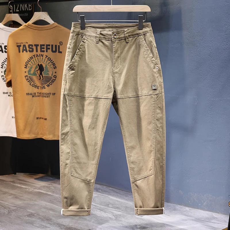 Harem pants mens loose and loose pocket pants gray elastic patch work fashion pocket mens clothing tapered Troures Kpop 241227