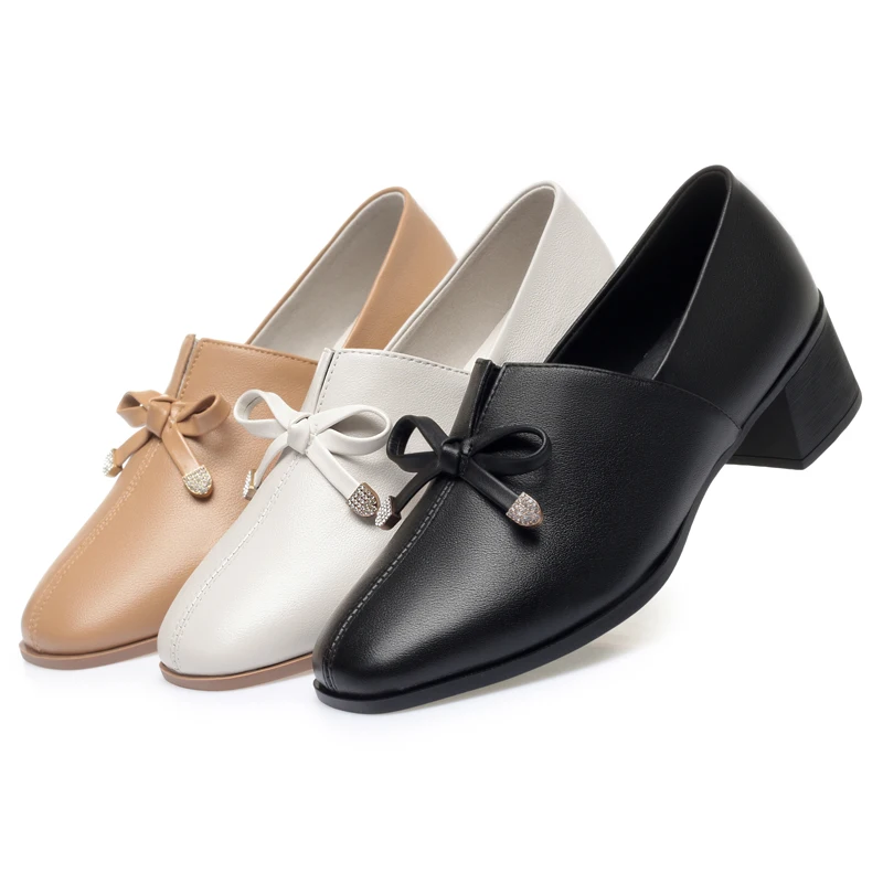 AIYUQI Dress Shoes Women Genuine Leather Fall Thick Heel Large Size Women Casual Shoes Square Head Women Office Shoes