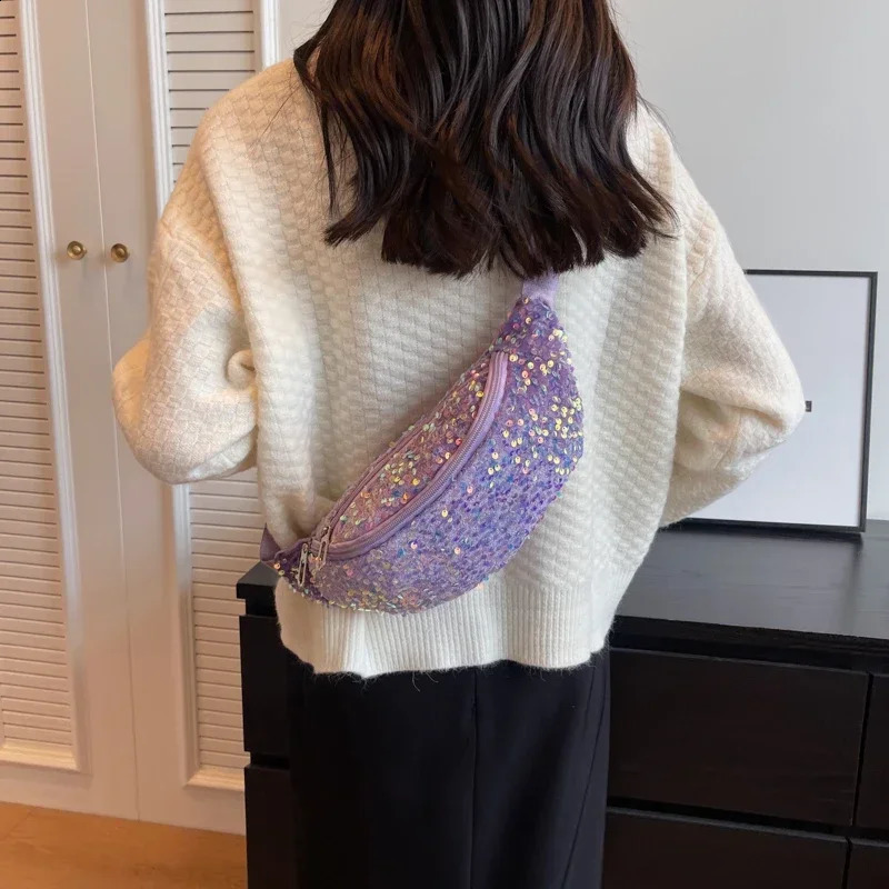 Fashion Womens Crossbody Bags Light y Zipper selling Sequin n Ladies Waist Packs Bolsas Femininas 241223