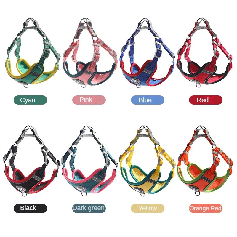 Reflective Adjustable Pet Dog Harness for Small Dogs Vest Chest Strap Leashes Set Safety Outdoors Walking Running Cat Lead 241227