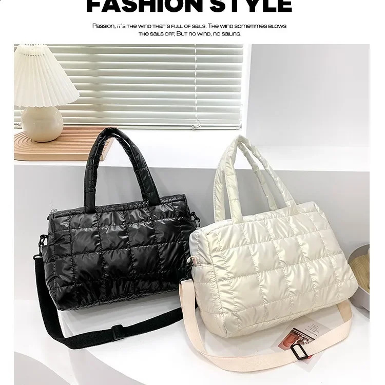 cotton warm space slanting crossbody shoulder bag fashion glossy waterproof large capacity leisure handbag female 241226Z
