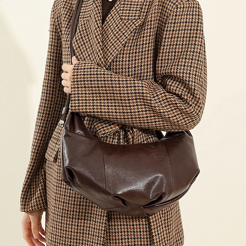 Hifashon Cowhide Genuine Leather Half Moon Large Shoulder Bags For Women 2025 Trend ner Soft Hobo Crossbody Ladies Handbags 241227