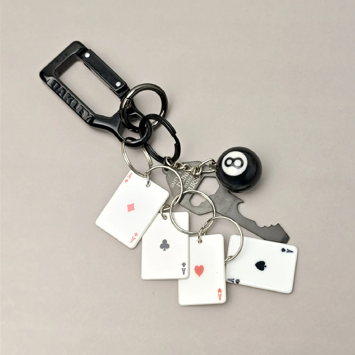 Fashion Creative Women Men Keychain 3D Black No 8 Poker A Bottle Opener ESSENTIAL ICON Carabiner Pendant Accessories Gifts 241227