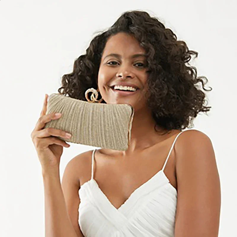Women Clutch Shoulder Bag Purse for Party Wedding Prom Birthday Long Square Gold Evening Bags Pleated Elegant Handbag 241227
