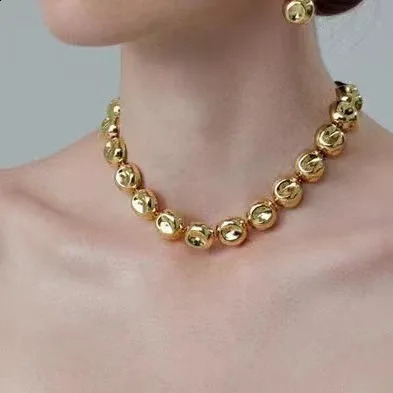 Europe and the United States concave hemisphere necklace minimalist style clavicle chain small bracelet female earrings 241226