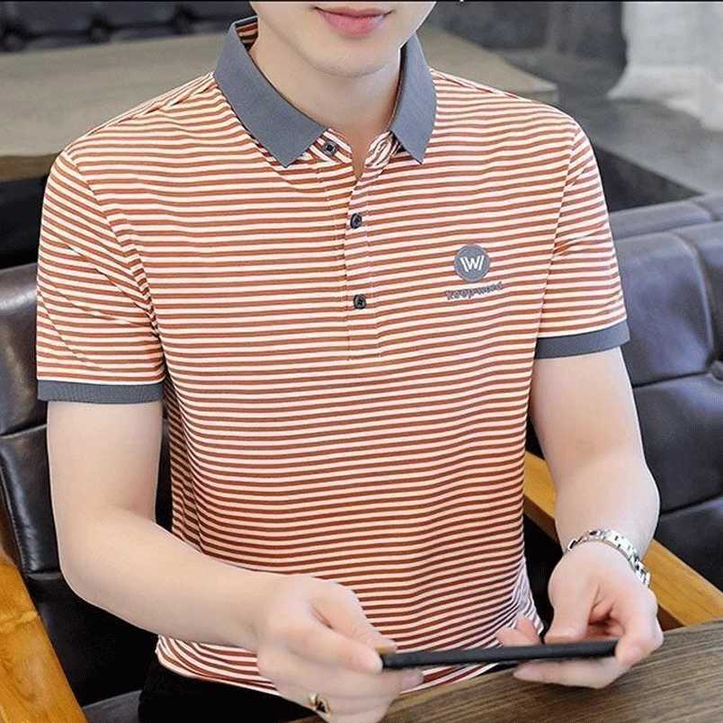 Summer New Middle-aged Mens Clothing Slim Short Sleeve Oversized Striped Contrasting Colors Printed Fashion Lapel shirt Shirt X241228