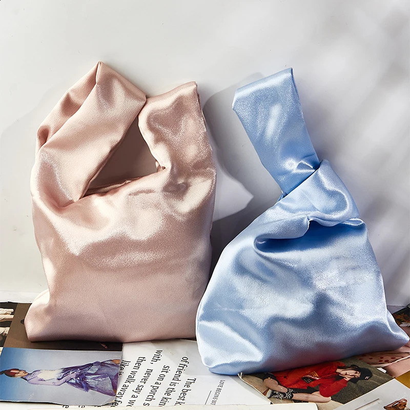 Japanese Silk Coin Wallet Purse Tote Handbag Wrist Bag Knot Bag Folding Bags Womens Tote Solid Color Storage Bag 241227